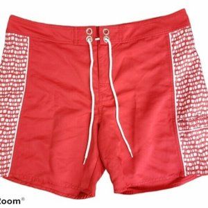 Eddie Bauer Unlined Swim Trunks Red White Boards Shorts Bottoms